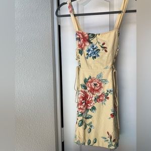 Forever 21 Cream Mini Dress with Floral Print and Corset Detail